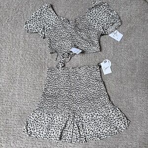 Two piece floral shirt and skirt